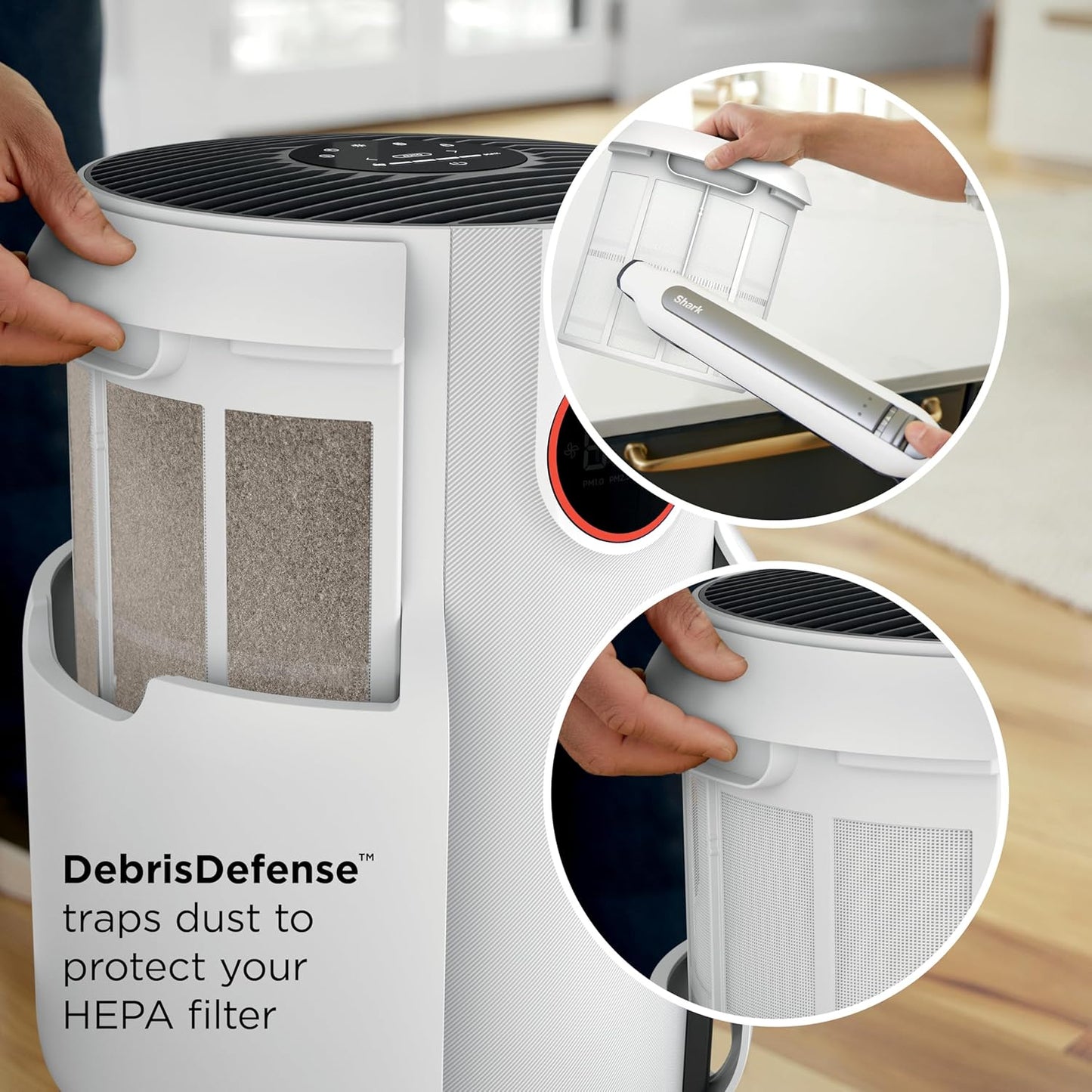 Home purifier with NeverChange HEPA air filter for multi-room powerful purification, filters smoke and captures 99.98% of particles and dust