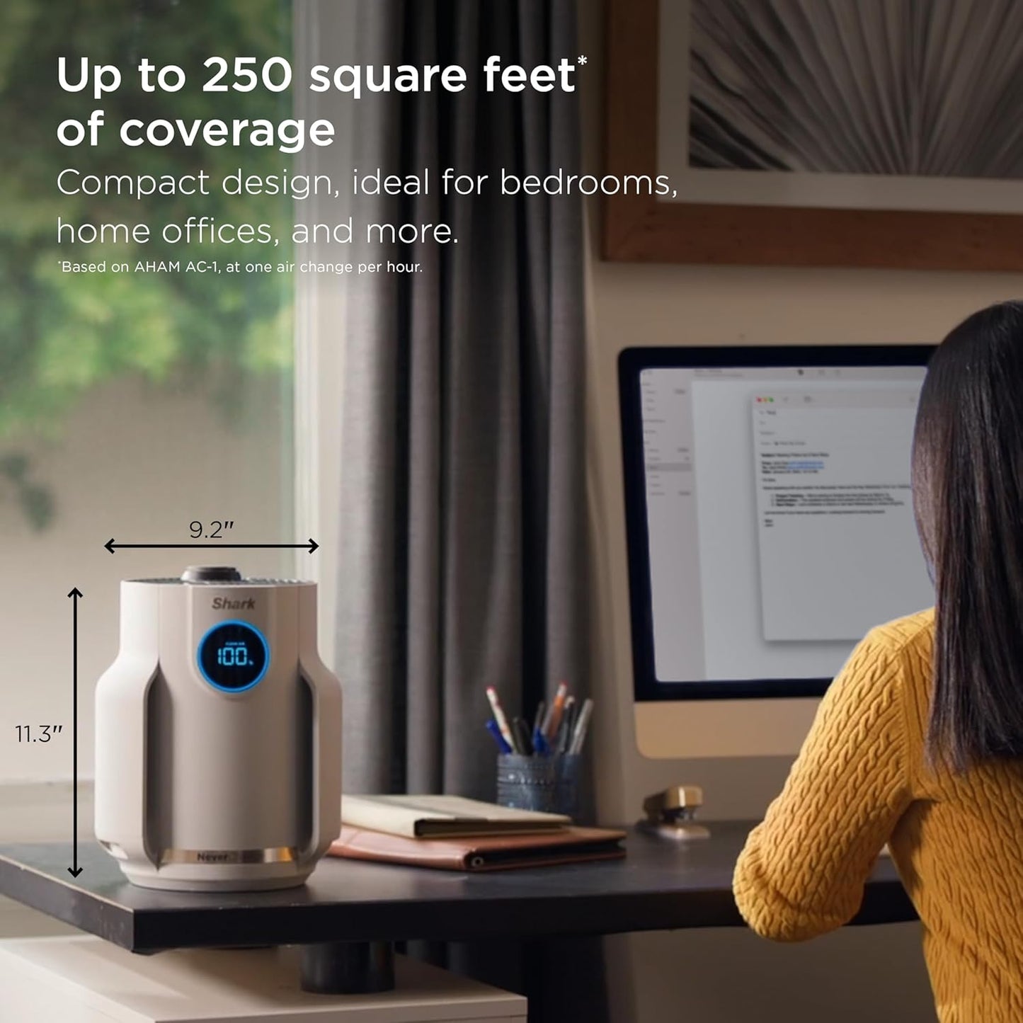 Home purifier with NeverChange HEPA air filter for multi-room powerful purification, filters smoke and captures 99.98% of particles and dust