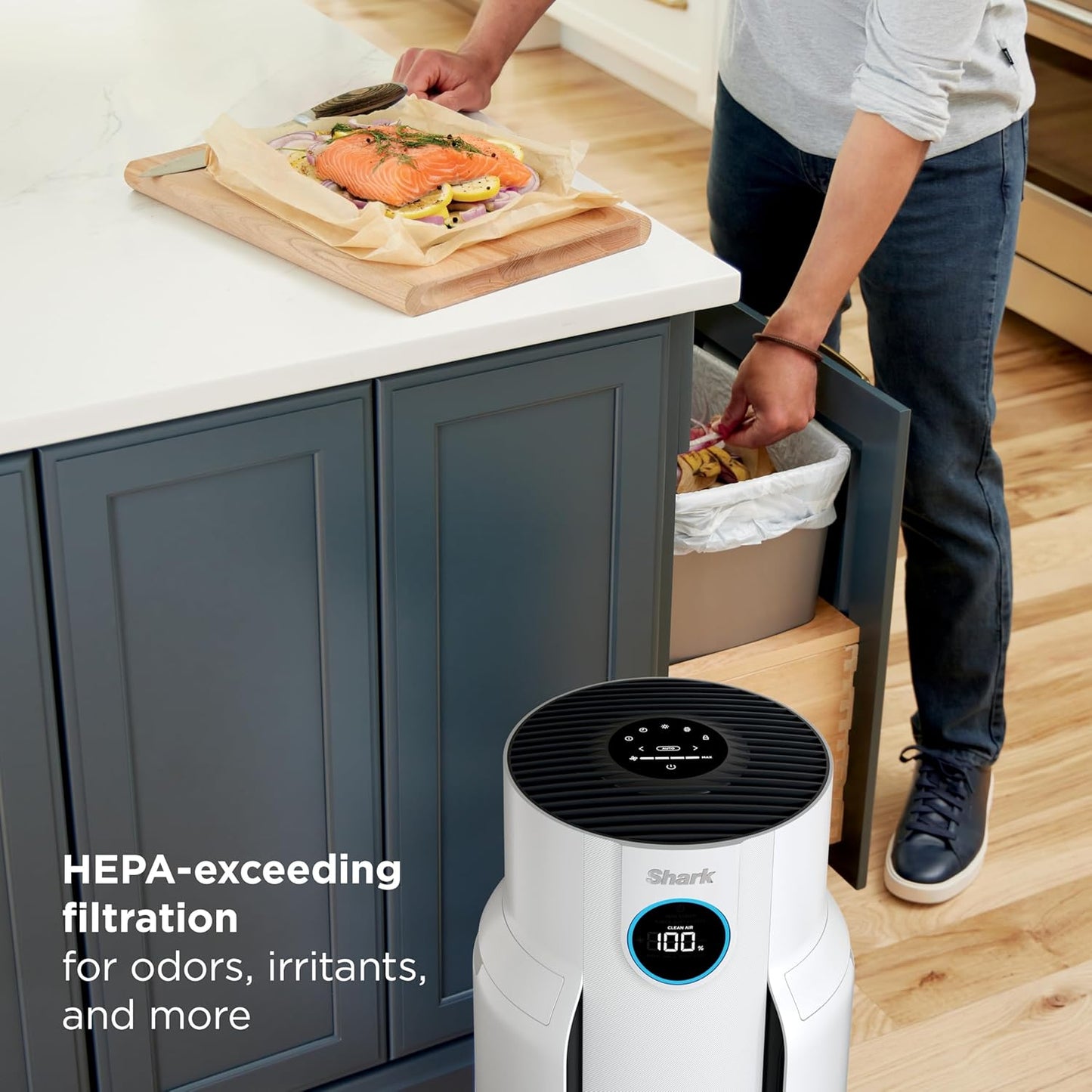 Home purifier with NeverChange HEPA air filter for multi-room powerful purification, filters smoke and captures 99.98% of particles and dust